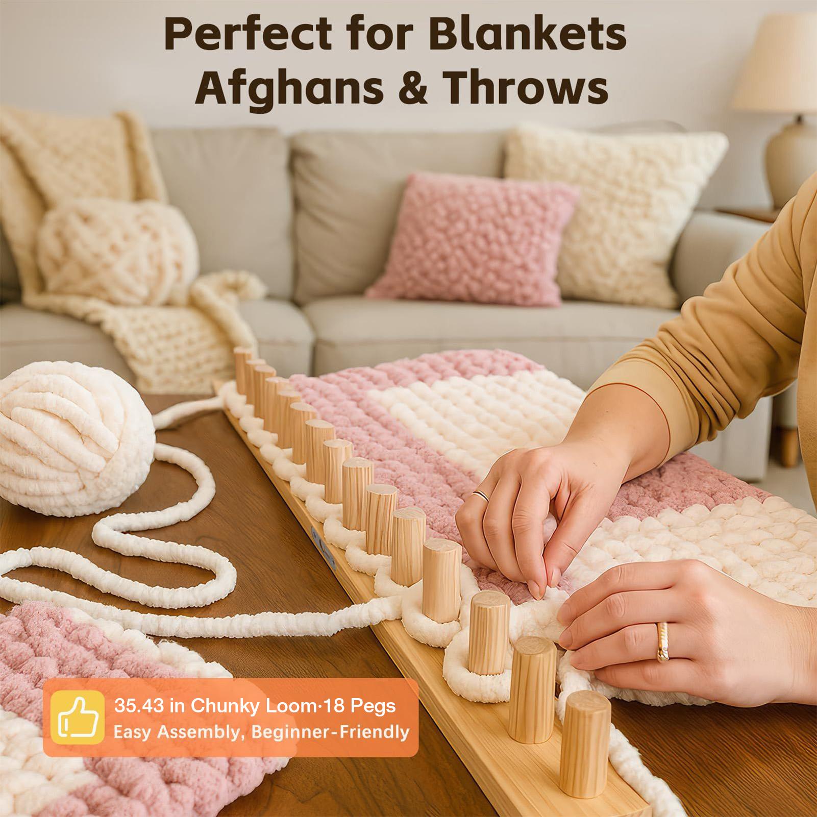 Throw Blanket Chunky Knit - Knitting Loom 35 Inch Wood Chunky