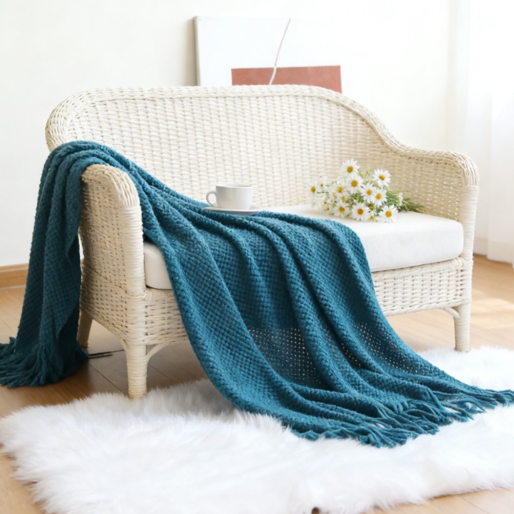 Throw Blanket Chunky Knit - Cable Knit Blue Gift Throw Blanket