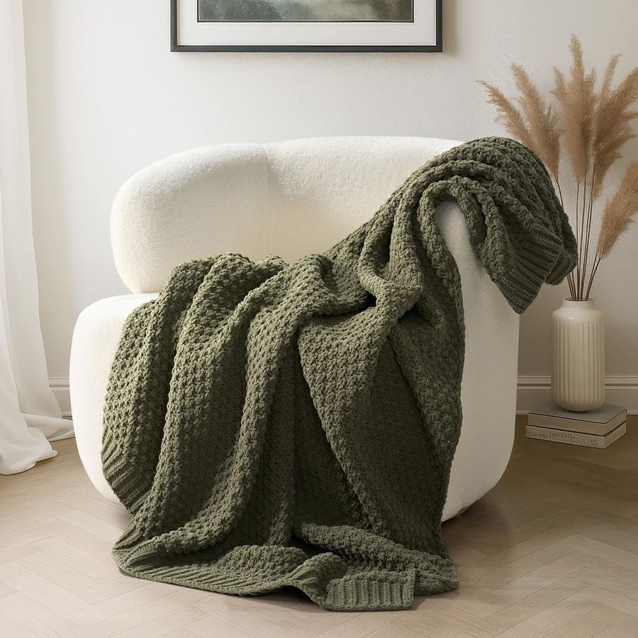 Chunky Chenille Knit Throw Bla - Throw Blanket Chunky Knit 评论和价格