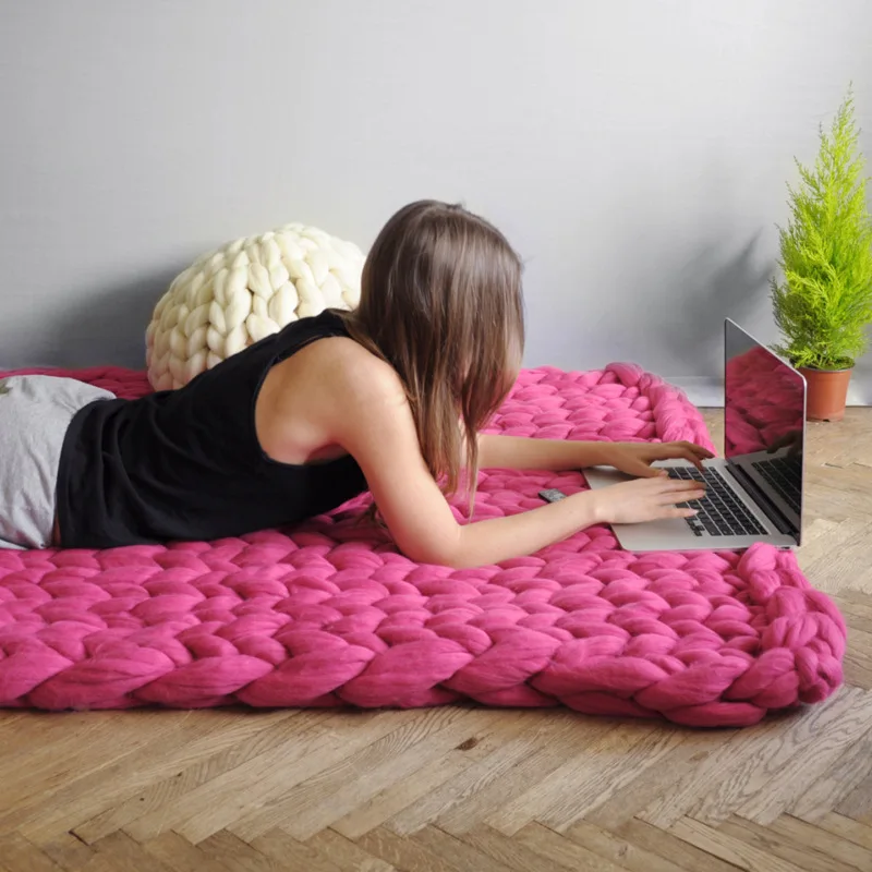 hot Handmade Chunky Knitted Bl - Throw Blanket Chunky Knit 评论和价格