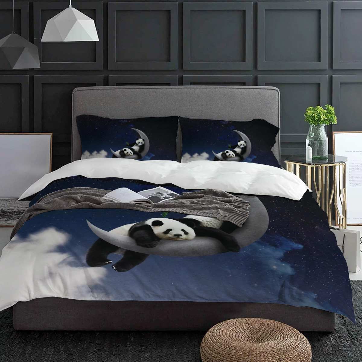 Moon Night Sky Panda Bamboo St - Home Textiles Bedding 评论和价格