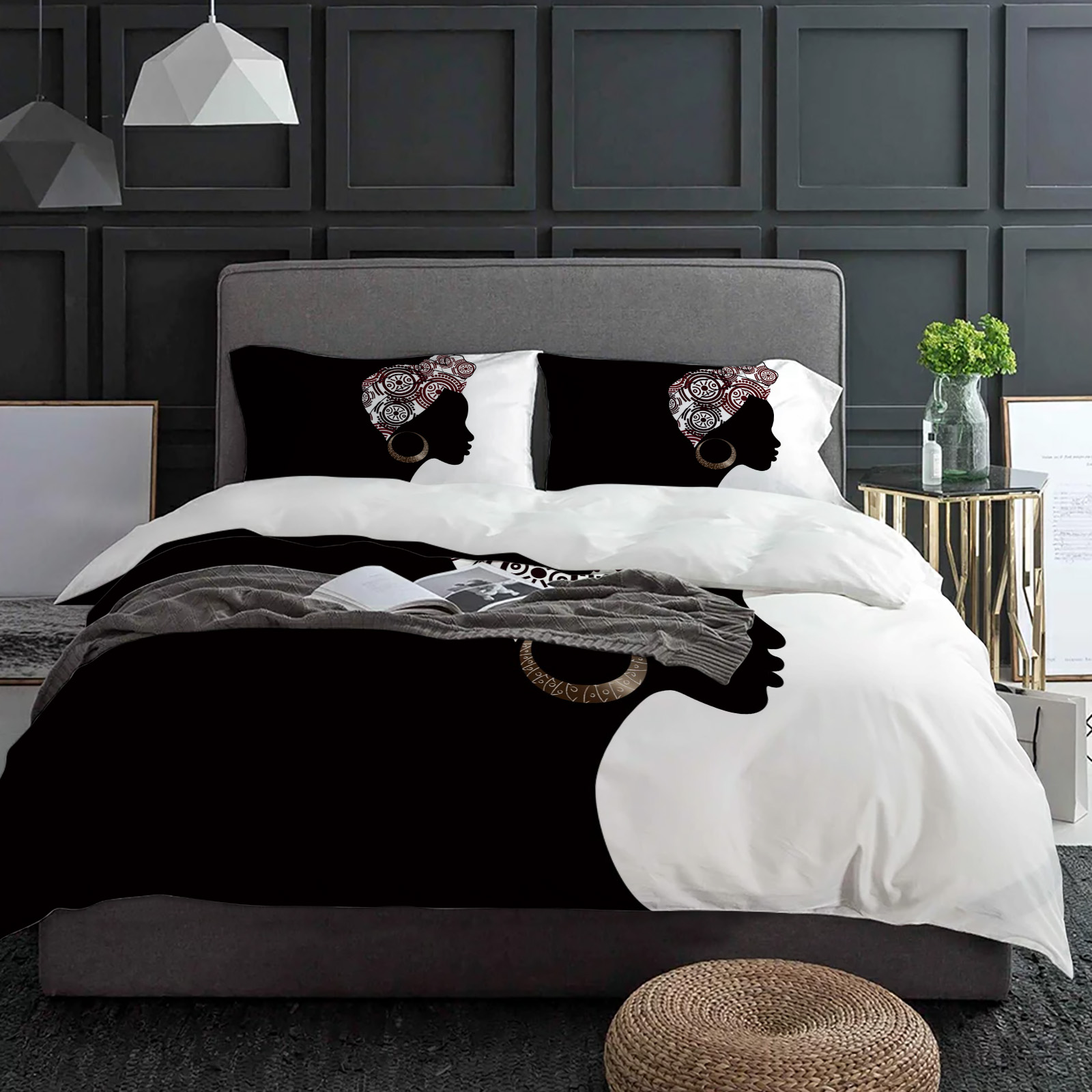 Black Woman Black White Beddin - Home Textiles Bedding 评论和价格
