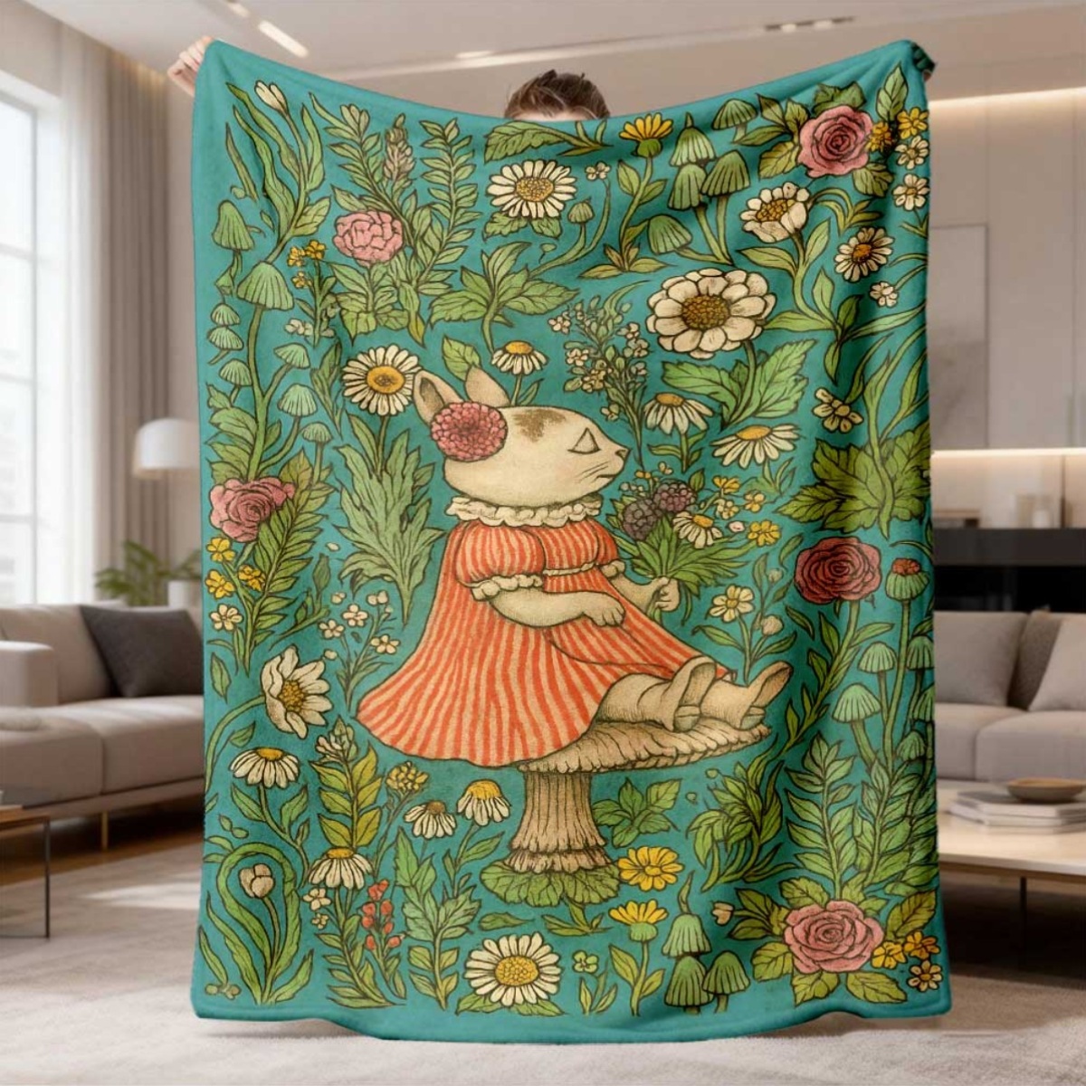 Whimsical Floral Rabbit Throw  - Throw Blanket Chunky Knit 评论和价格