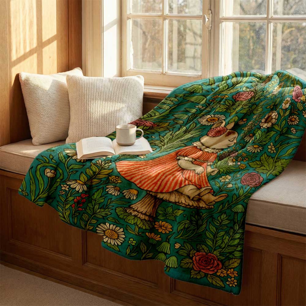 Whimsical Floral Rabbit Throw  - Throw Blanket Chunky Knit 评论和价格