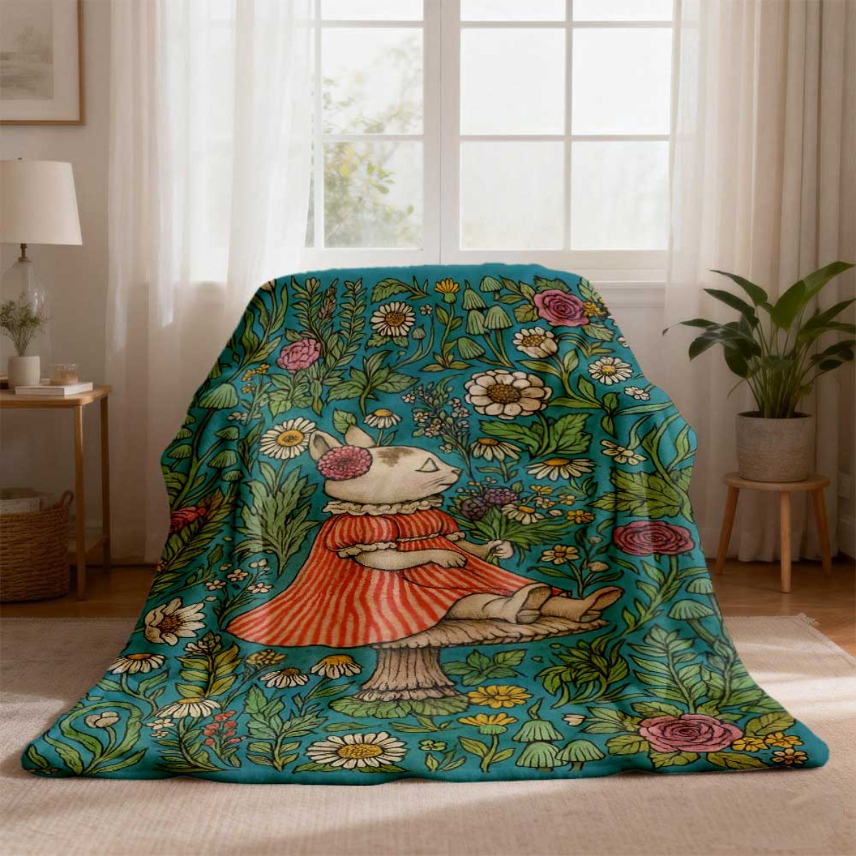 Whimsical Floral Rabbit Throw  - Throw Blanket Chunky Knit 评论和价格